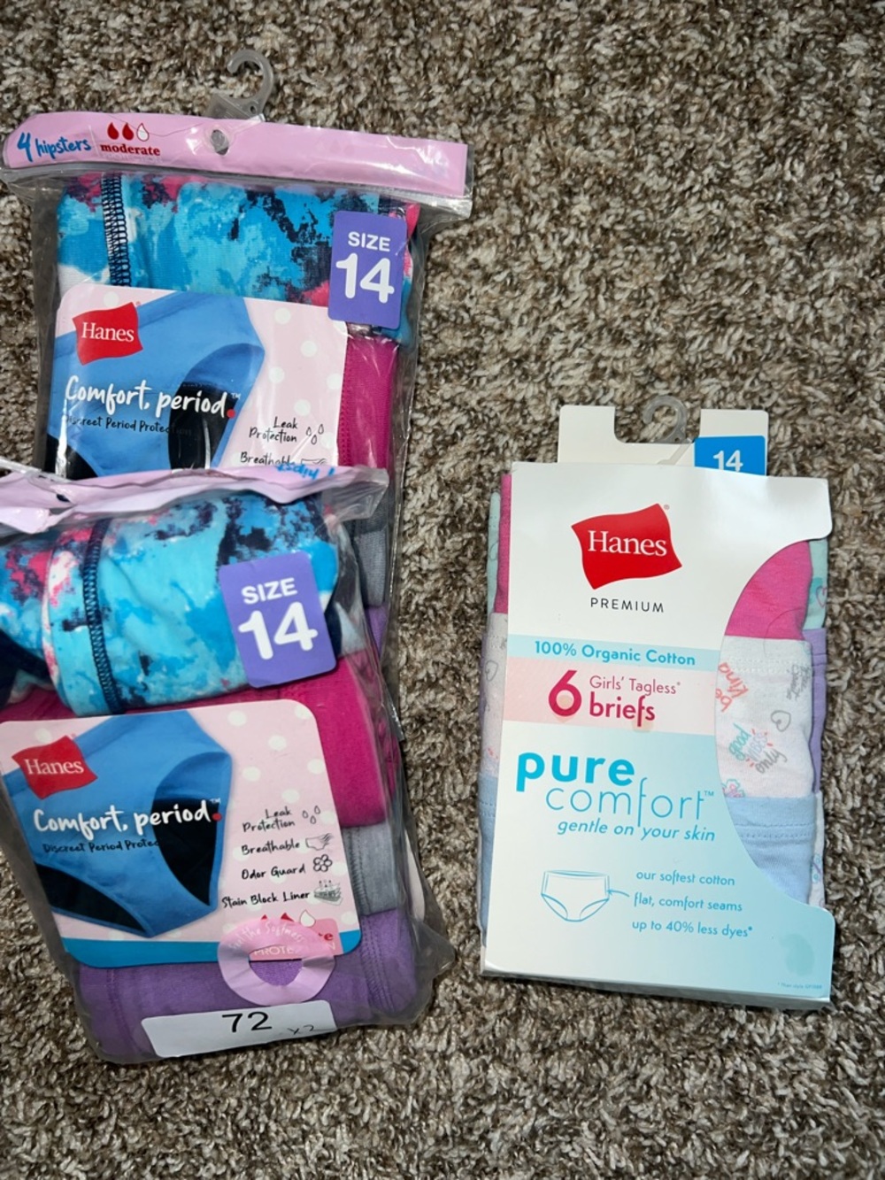 Hanes Girls Size 14 Panty Bundle! Period Panties & 100% Organic Cotton Panties